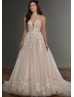 Plunging Neck Strapless Ivory Lace Tulle Open Back Wedding Dress